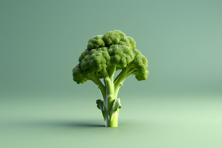 Broccoli isolated on a green background. 3d render illustration.の素材