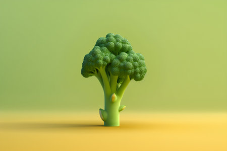 Broccoli isolated on green background. 3d render. Minimal style.の素材