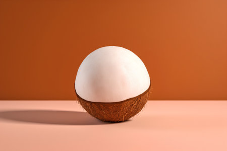 Coconut on a orange background. 3d render illustration.の素材
