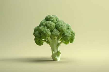 Broccoli isolated on a green background. 3d render illustration.の素材