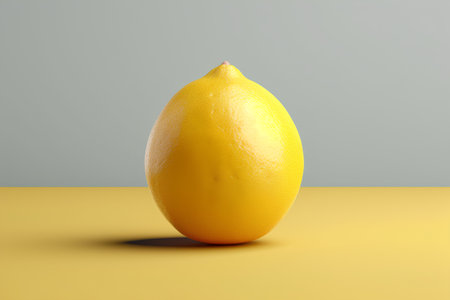 Lemon on yellow and gray background. Minimal concept. 3d renderの素材