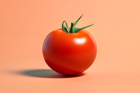 Red tomato isolated on a orange background. 3d render illustration.の素材
