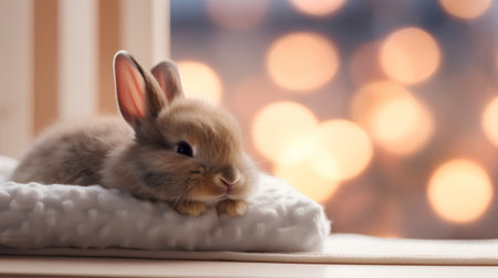 Cute little bunny on a bokeh background. Easter concept.の素材