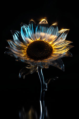 Sunflower on a black background with bokeh effect. 3d illustrationの素材