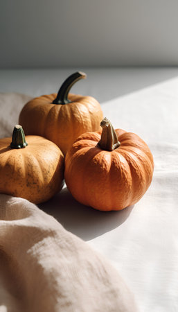 Pumpkins on a white background. Autumn still life. Selective focus.の素材
