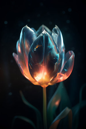 Beautiful tulip flower on dark background. 3D illustration.の素材