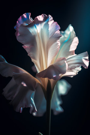 Iris flower on a black background. Close-up. Studio photography.の素材
