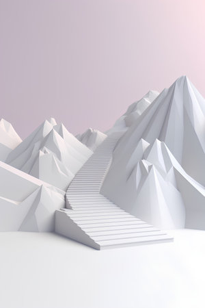 Abstract 3d rendering of white stairs leading to the top of mountainの素材