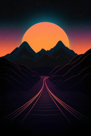Road to the moon. Vector illustration of a road in the mountains.の素材