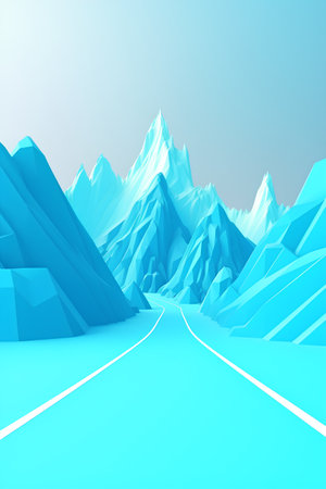 Highly rendering of a road leading to a mountain. 3d illustrationの素材