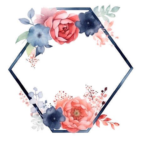 Watercolor floral frame. Hand painted illustration isolated on white background.の素材