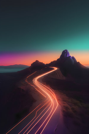 Futuristic landscape with mountains and road. 3d rendering.の素材