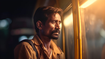 Portrait of a handsome man in a yellow shirt in the city.の素材