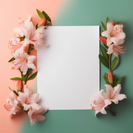 Flowers composition. Frame made of alstroemeria flowers on pastel background. Flat lay, top view, copy spaceの素材