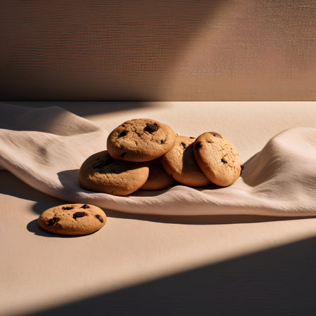 Chocolate chip cookies on a white linen napkin. Toned.の素材
