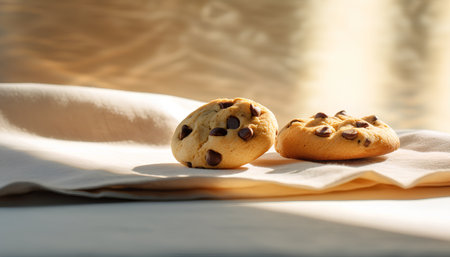 Chocolate chip cookies on a white cloth. Selective focus.の素材