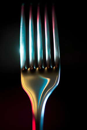Fork with blue and red light on a black background. 3d renderingの素材