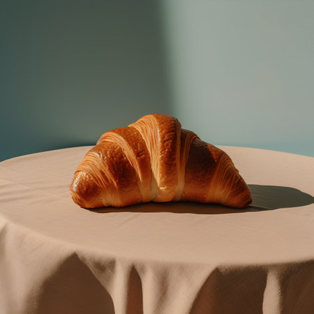 Croissant on a table with a tablecloth. 3d renderingの素材