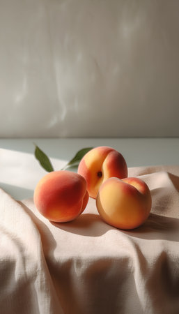 Ripe apricots on a light background. Fresh fruits.の素材