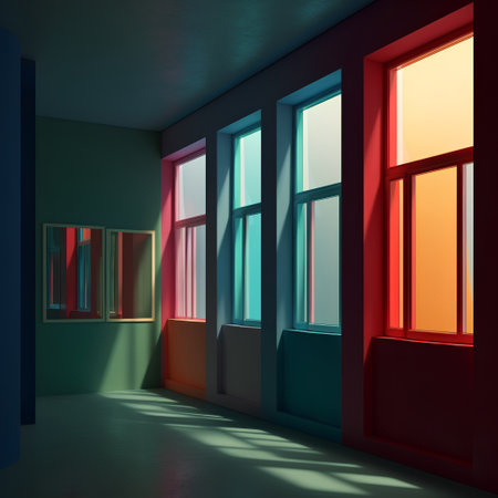 interior of empty room with windows, 3d render, square imageの素材