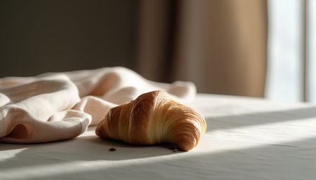 Croissant on a bed in the morning. Selective focus.の素材