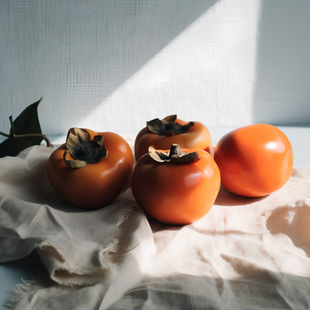 Persimmon fruit on a white background. Still life with persimmon.の素材