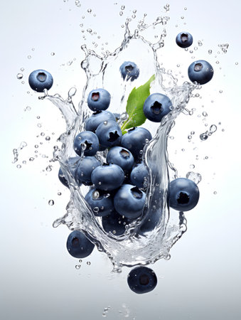 Blueberries in water splash, isolated on white background. 3d illustrationの素材