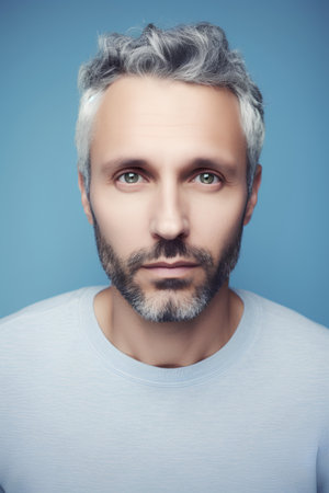 Portrait of handsome mature man with grey hair and beard, studio shotの素材