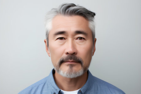 Portrait of senior asian man with grey hair and beard.の素材