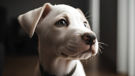 Portrait of a white labrador retriever puppy with blue eyesの素材