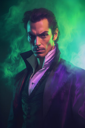 Portrait of a handsome young man in a suit with smoke.の素材