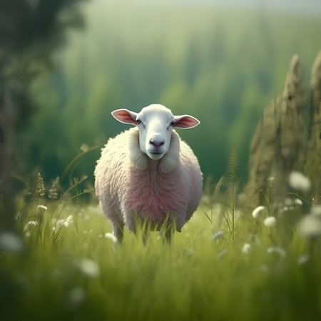 Sheep in a meadow in the springtime - 3d renderの素材