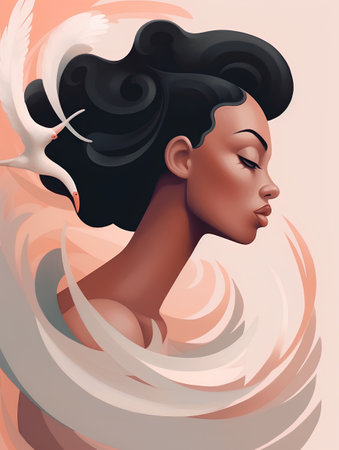 Beautiful african american woman with closed eyes. Vector illustrationの素材