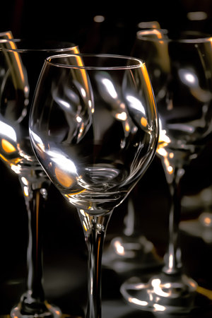 Wine glasses on a black background. Wineglasses for wine.の素材