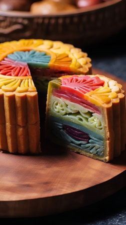 Colorful moon cake for Mid-Autumn Festival (Mooncake)の素材
