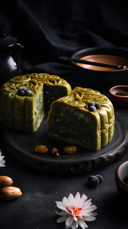Moon cake, traditional chinese mid autumn festival dessert, selective focusの素材