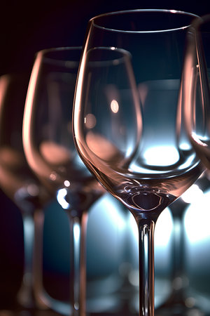 Wine glasses on a dark background. Shallow depth of field. Toned.の素材