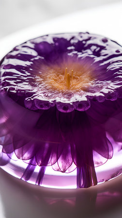Beautiful purple candle on a white background, close-up.の素材