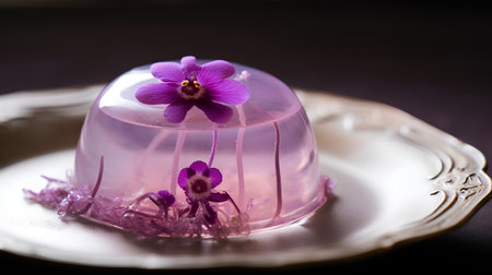 Close-up of purple orchid flower and jellied jellyの素材