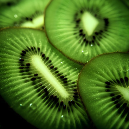 Kiwi fruit slices closeup macro photography. Selective focusの素材