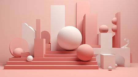 3d render of abstract minimal geometric forms. Glossy pink podium for product presentation.の素材