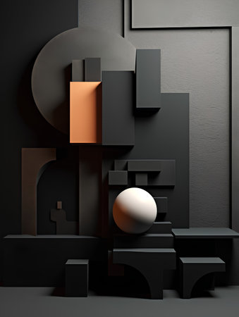 3d render, abstract composition with geometric shapes, black background, minimal designの素材
