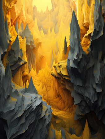 Abstract background of stone cave. 3d illustration. Yellow and black colors.の素材