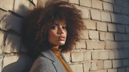 Beautiful african american woman with afro hairstyle posing in the city.の素材