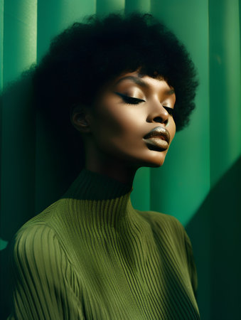 Fashion portrait of young african american woman with afro hairstyle.の素材