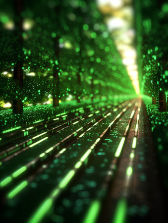 Futuristic technology tunnel with glowing lines and particles. 3d renderingの素材