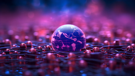 3d render of abstract background with planet earth and cyber particles.の素材