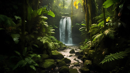 Tropical waterfall in rainforest, Bali island, Indonesiaの素材