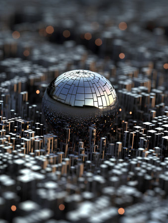 3d rendering of abstract technology background with globe and binary code.の素材