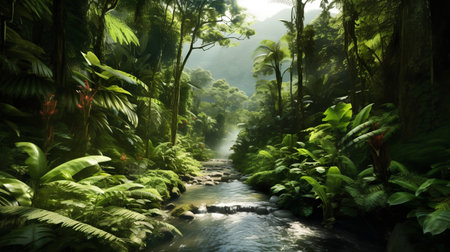 Beautiful tropical rainforest with river in the jungle. Nature backgroundの素材